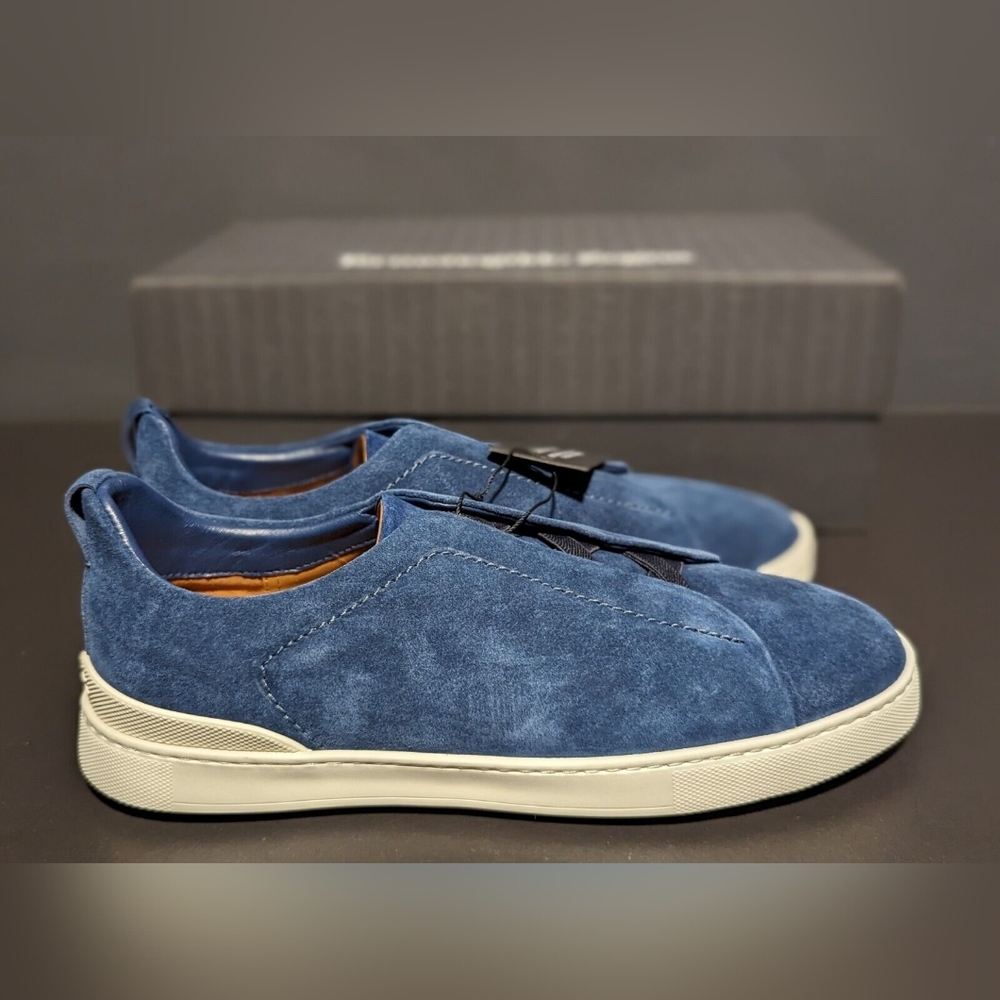 ZEGNA Men's Utility Blue Suede TRIPLE STITCH SNEAKERS Size US 11 (EU - 10) - NIB